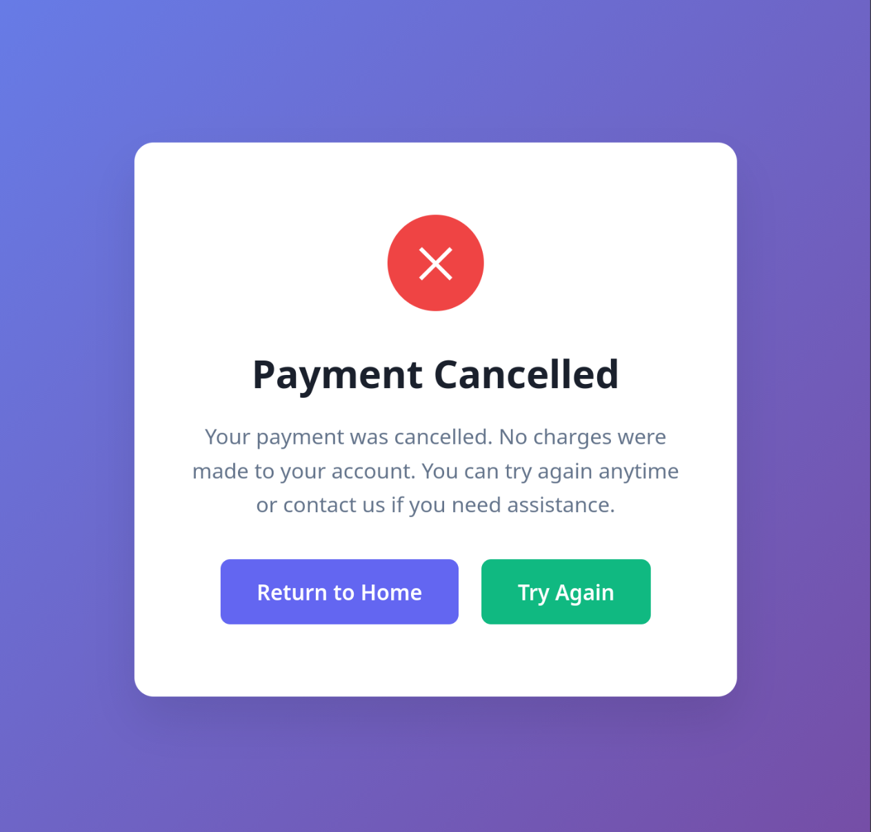 Prompt Library - Megszakított fizetést jelző oldal